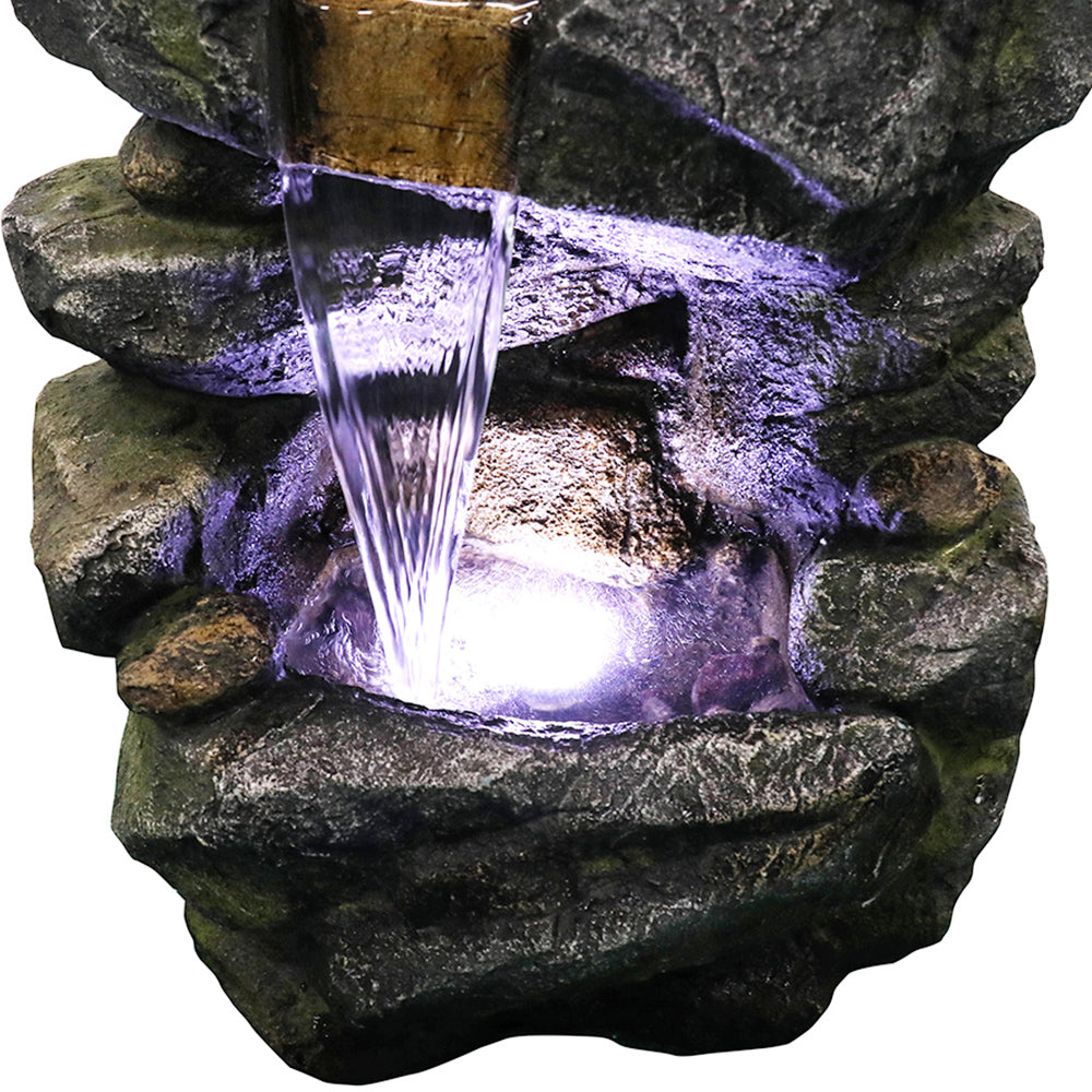4-Tiered Rock Outdoor Fountain with White LED Lights
