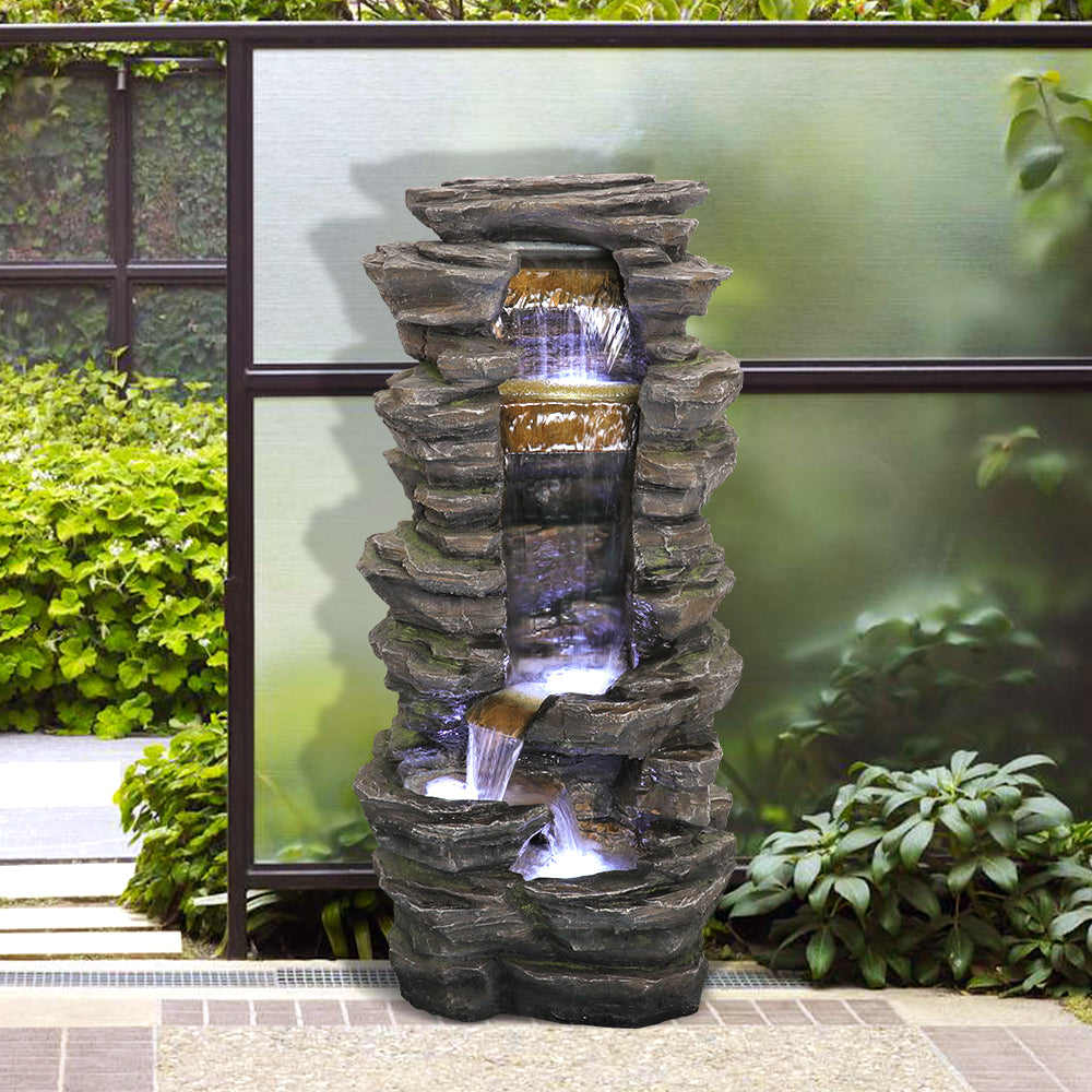 Rock Waterfall Outdoor Fountain with LED Lights