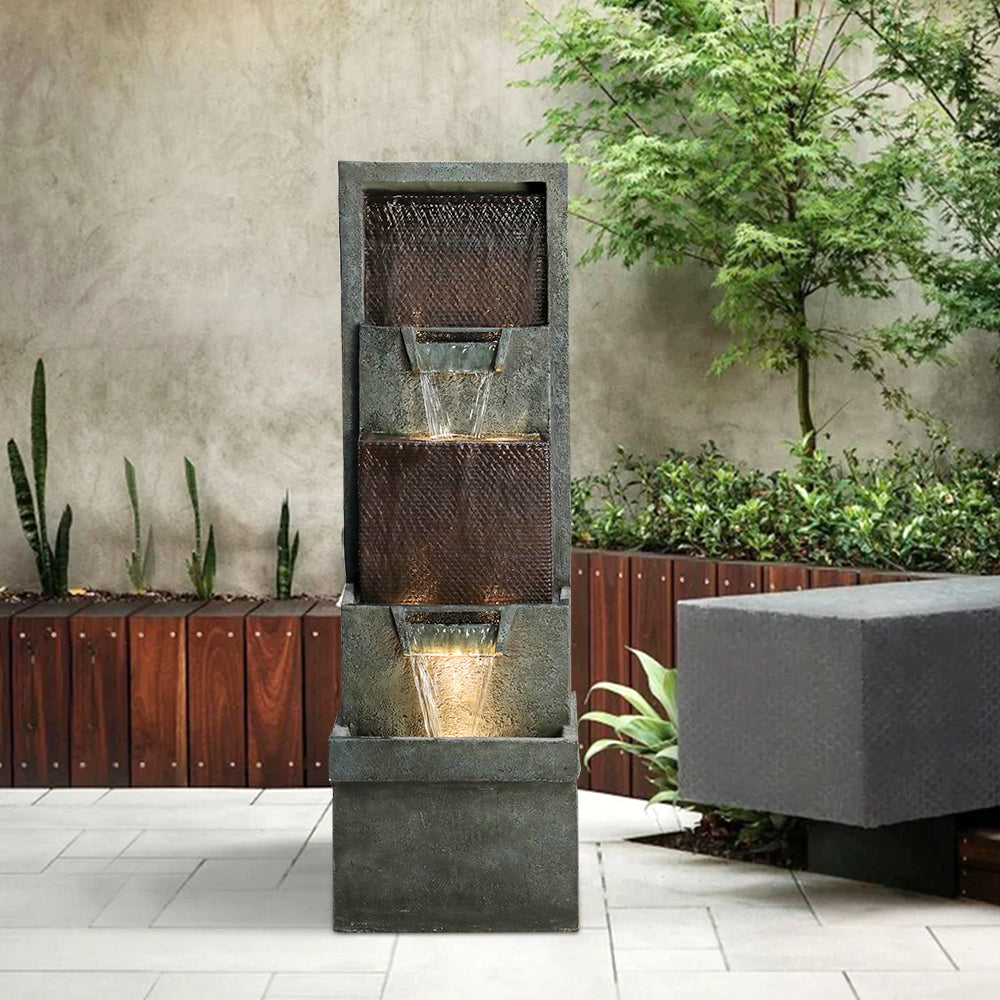39,3"H - Moderne Gartenbrunnen mit LED-Beleuchtung