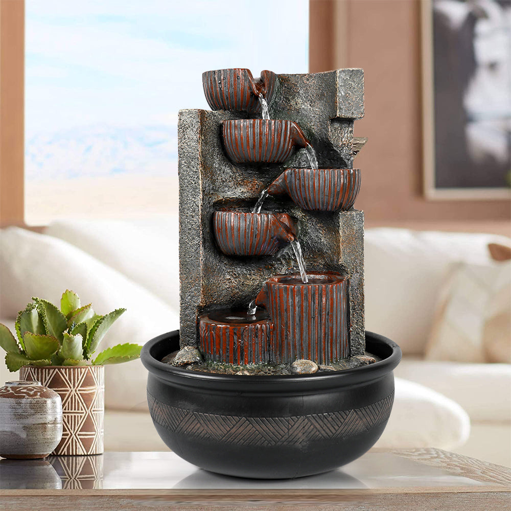 7-Tiered Cascading Resin Indoor Tabletop Fountain-15.3"H