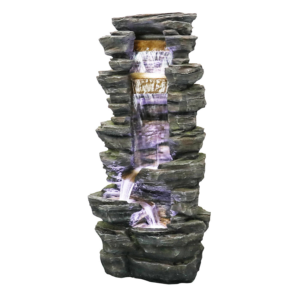 Rock Waterfall Outdoor Fountain with LED Lights
