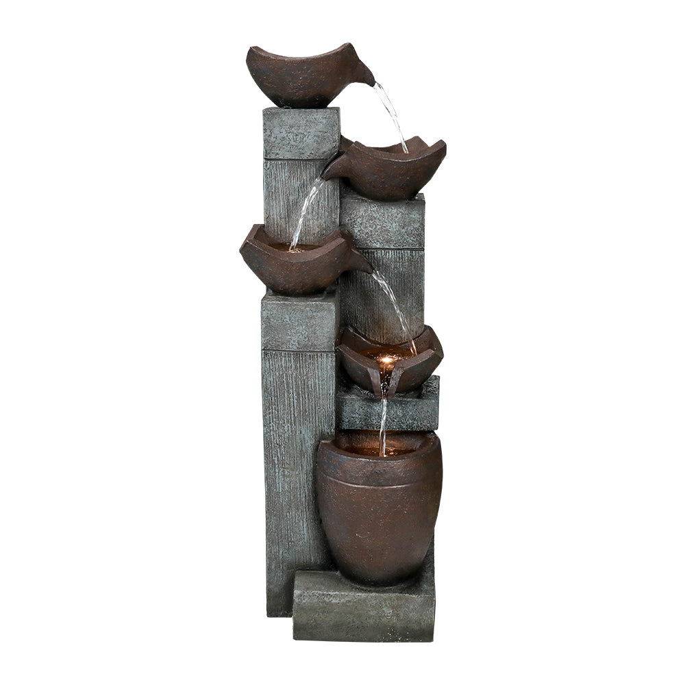 39.7”H 5-Tiered Garden Outdoor Fountain with Warm LED Lights