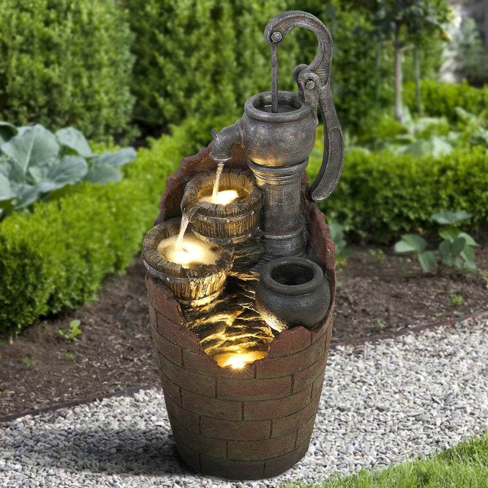 32,6''H 3-stufiger Retro-Fass-Außenbrunnen mit LED-Leuchten
