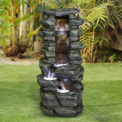 31.4"H Stacked Shale Garden Outdoor Fountain with White LED Lights