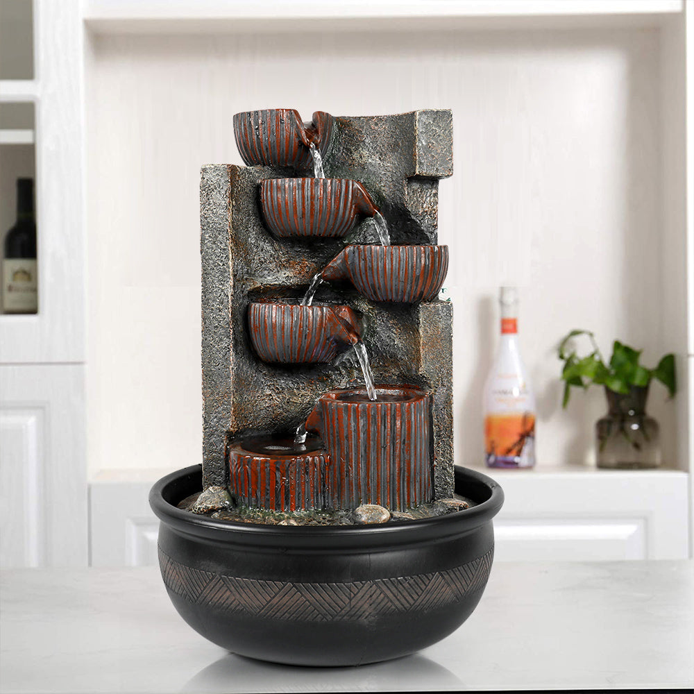 7-Tiered Cascading Resin Indoor Tabletop Fountain-15.3"H