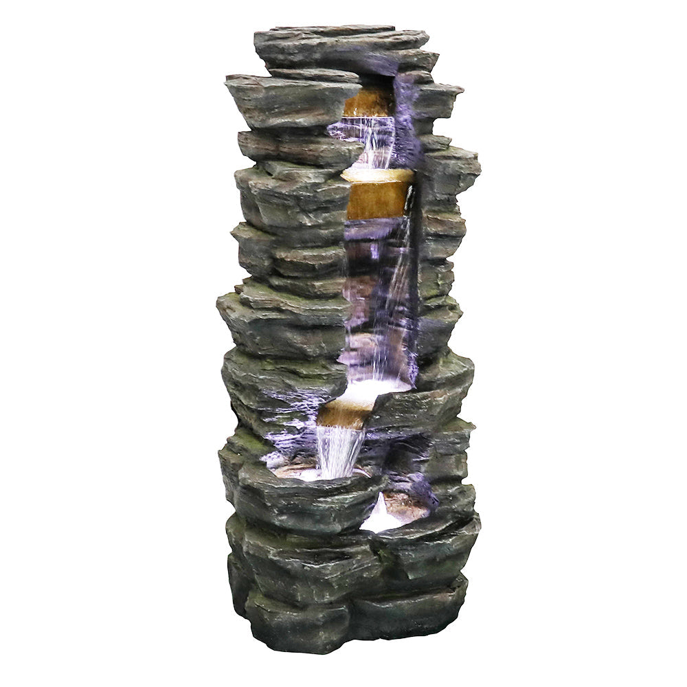 Rock Waterfall Outdoor Fountain with LED Lights
