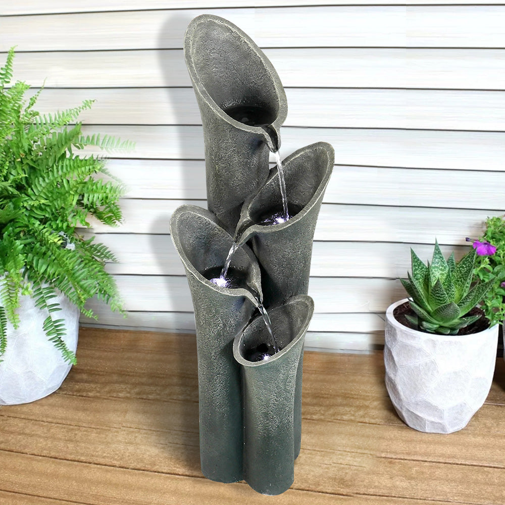 33.5"H-Tiered Rock Water Outdoor Fountain with LED Lights