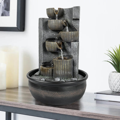 7-Tiered Cascading Resin Indoor Tabletop Fountain-15.3"H