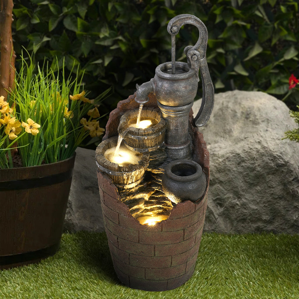 32,6''H 3-stufiger Retro-Fass-Außenbrunnen mit LED-Leuchten