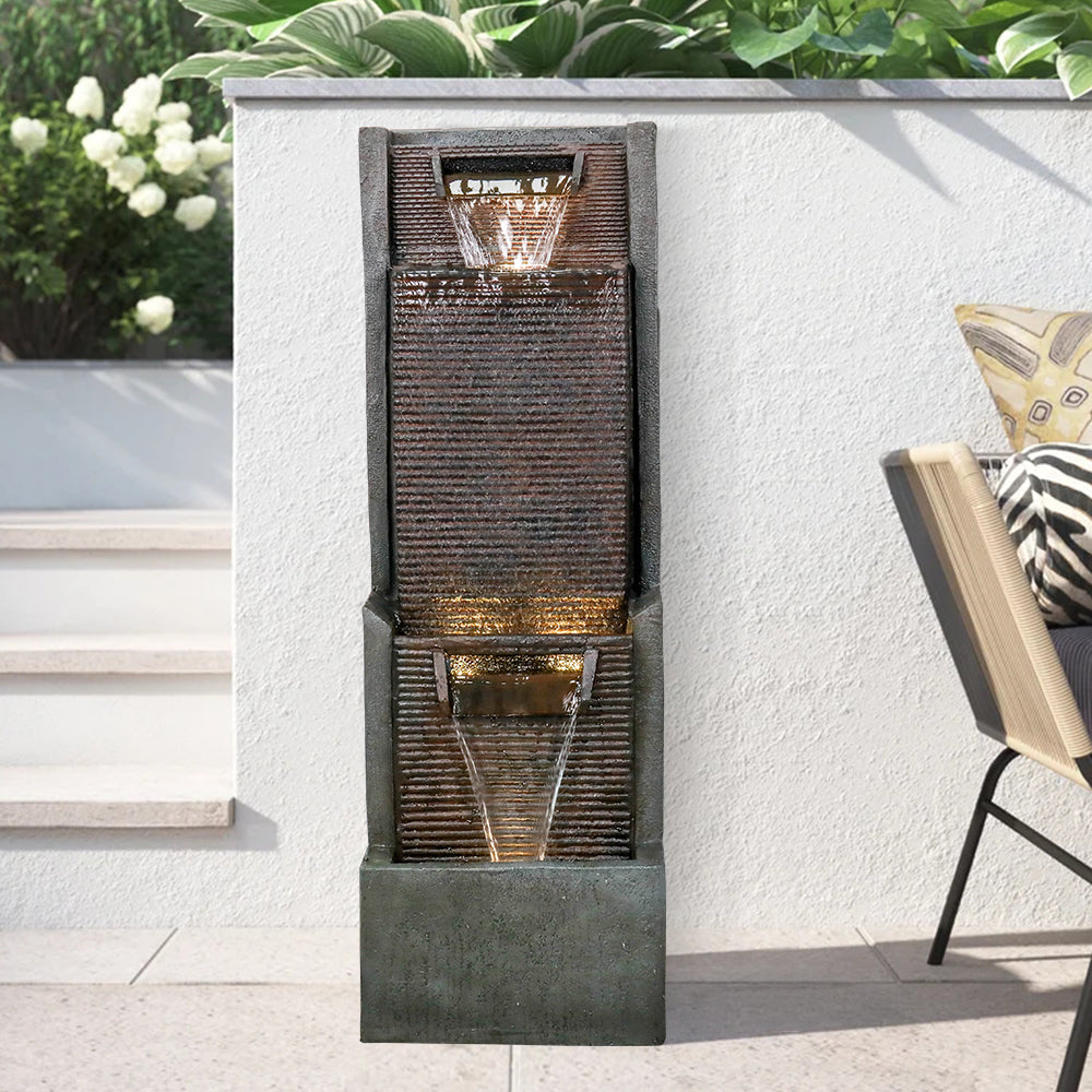 39.3"H-Modern Garden Outdoor Fountain with LED Lights