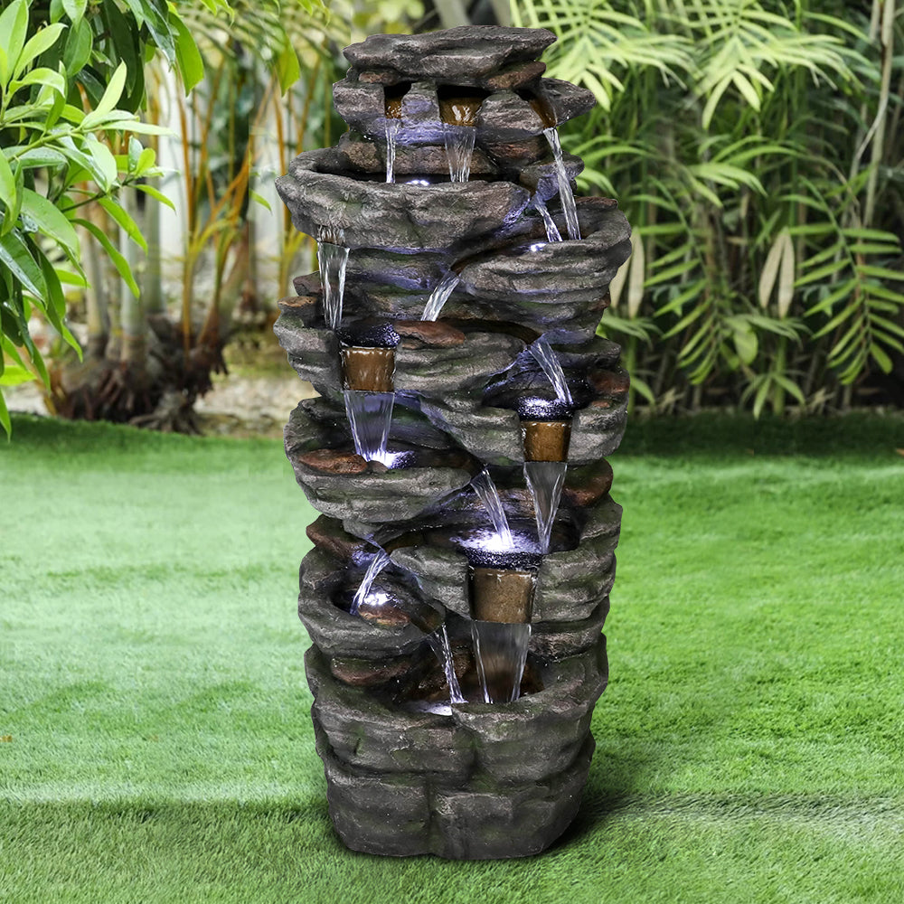 47.2"H 9-Tiered  Rock Outdoor Fountain with LED Lights