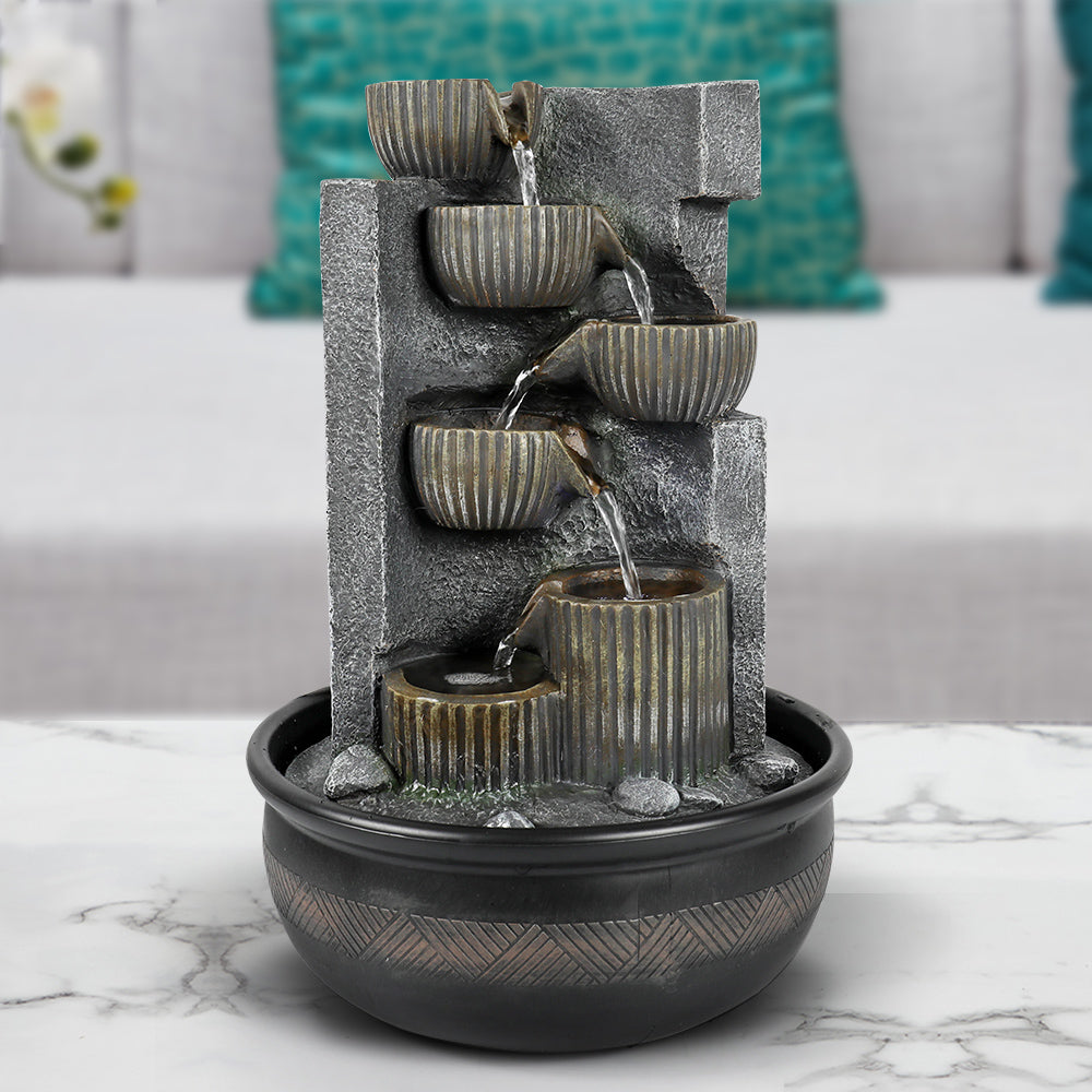7-Tiered Cascading Resin Indoor Tabletop Fountain-15.3"H