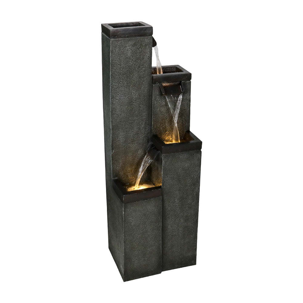 39,3" H 4-stufiger quadratischer Außenbrunnen mit warmen LED-Lichtern