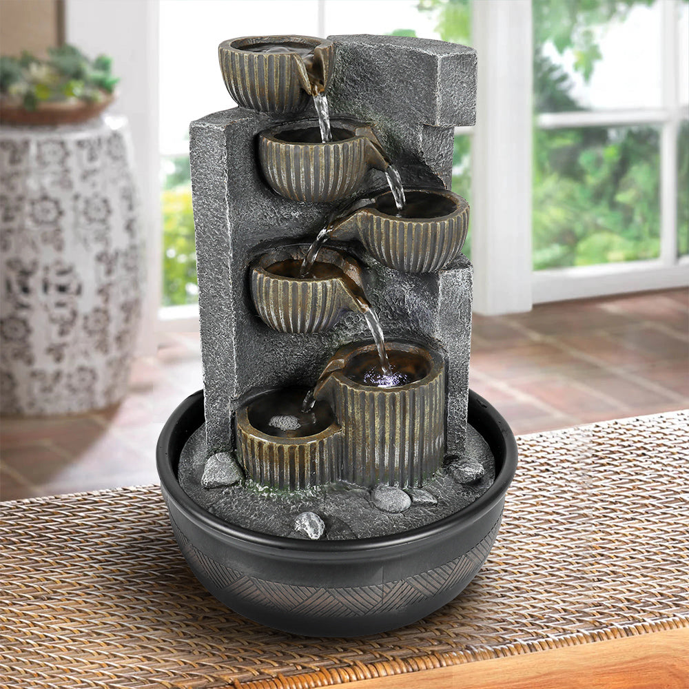 7-Tiered Cascading Resin Indoor Tabletop Fountain-15.3"H