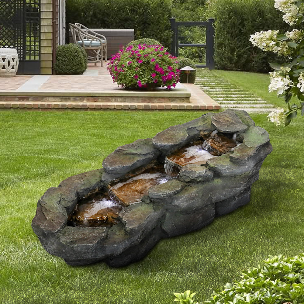 3 Tier Simulated Slate Waterfall Outdoor Fountain with LED Light
