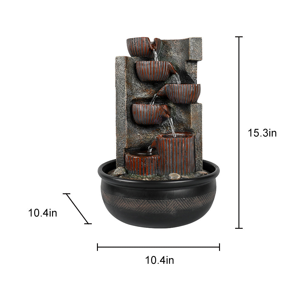 7-Tiered Cascading Resin Indoor Tabletop Fountain-15.3"H
