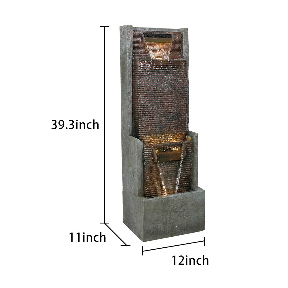 39.3"H-Modern Garden Outdoor Fountain with LED Lights