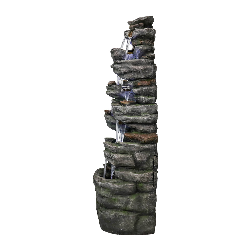 47.2"H 9-Tiered  Rock Outdoor Fountain with LED Lights