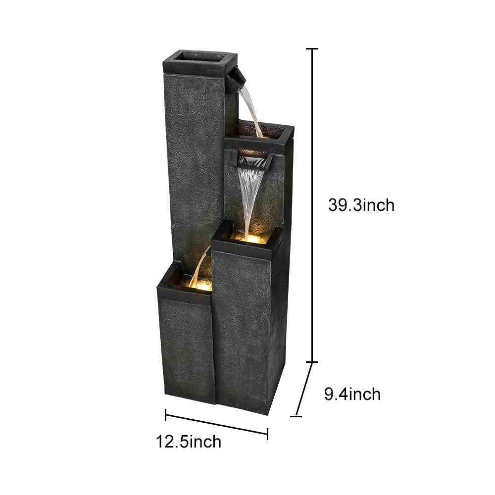 39,3" H 4-stufiger quadratischer Außenbrunnen mit warmen LED-Lichtern