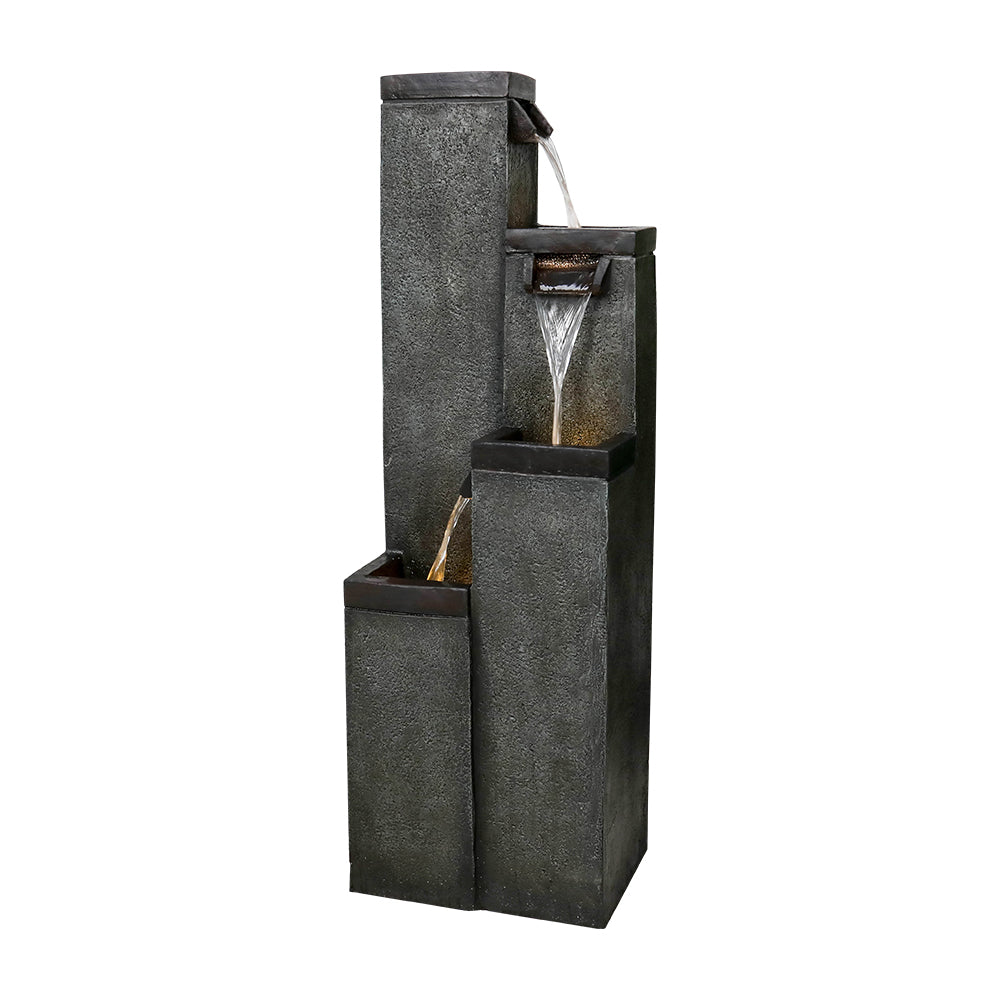 39,3" H 4-stufiger quadratischer Außenbrunnen mit warmen LED-Lichtern