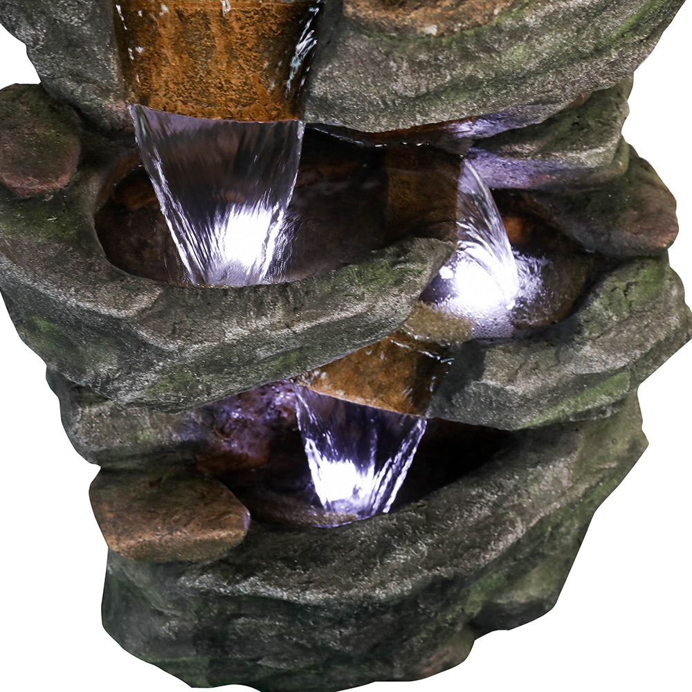 40,5 Zoll hoher Felsen-Wasserfall-Außenbrunnen mit LED-Beleuchtung 