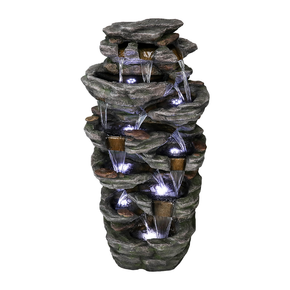 47.2"H 9-Tiered  Rock Outdoor Fountain with LED Lights