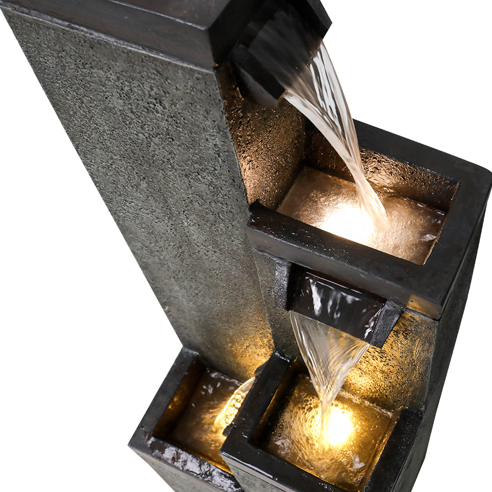 39,3" H 4-stufiger quadratischer Außenbrunnen mit warmen LED-Lichtern