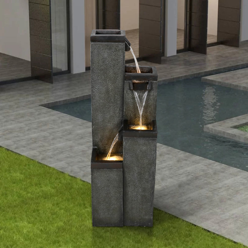39,3" H 4-stufiger quadratischer Außenbrunnen mit warmen LED-Lichtern