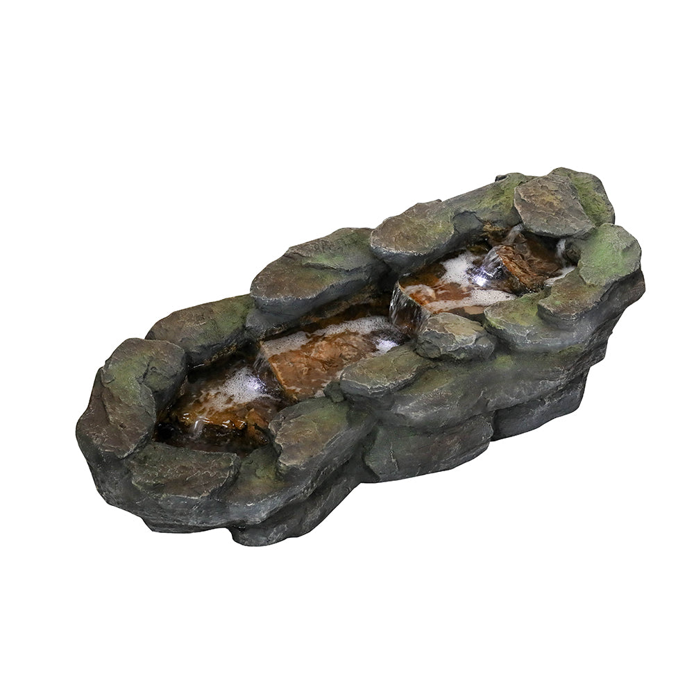 3 Tier Simulated Slate Waterfall Outdoor Fountain with LED Light