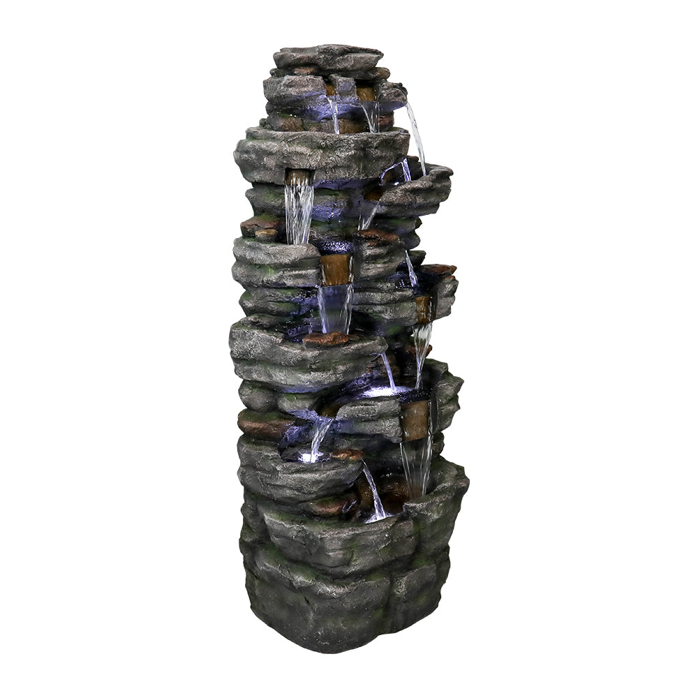 47.2"H 9-Tiered  Rock Outdoor Fountain with LED Lights