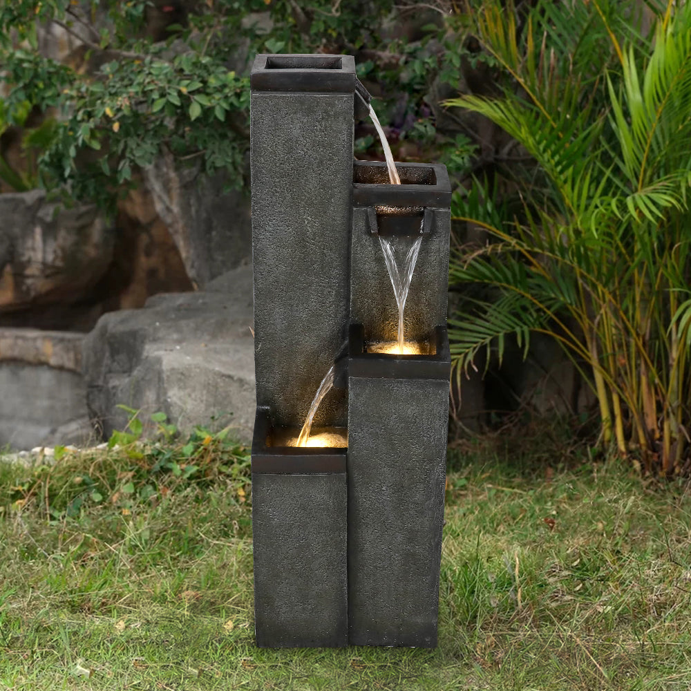 39,3" H 4-stufiger quadratischer Außenbrunnen mit warmen LED-Lichtern