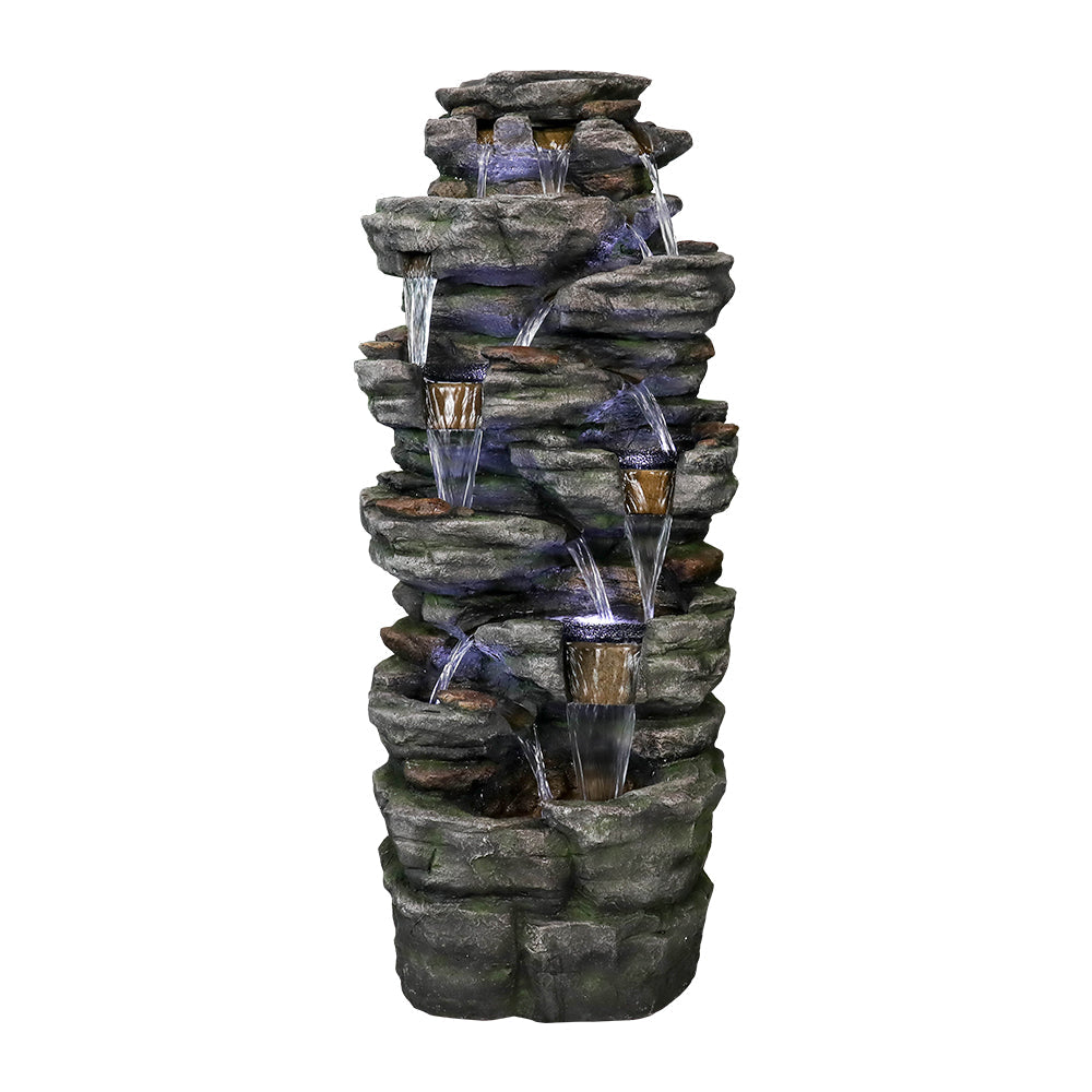 47.2"H 9-Tiered  Rock Outdoor Fountain with LED Lights