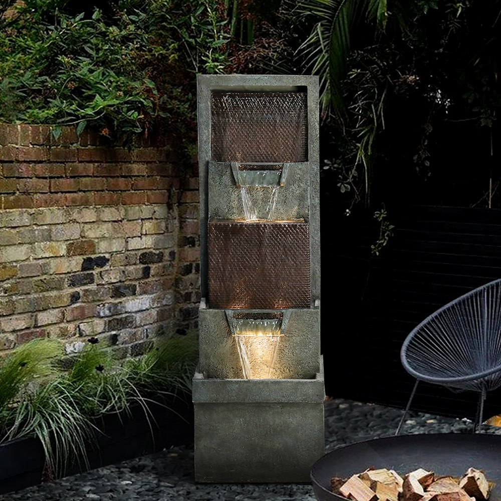 39,3"H - Moderne Gartenbrunnen mit LED-Beleuchtung